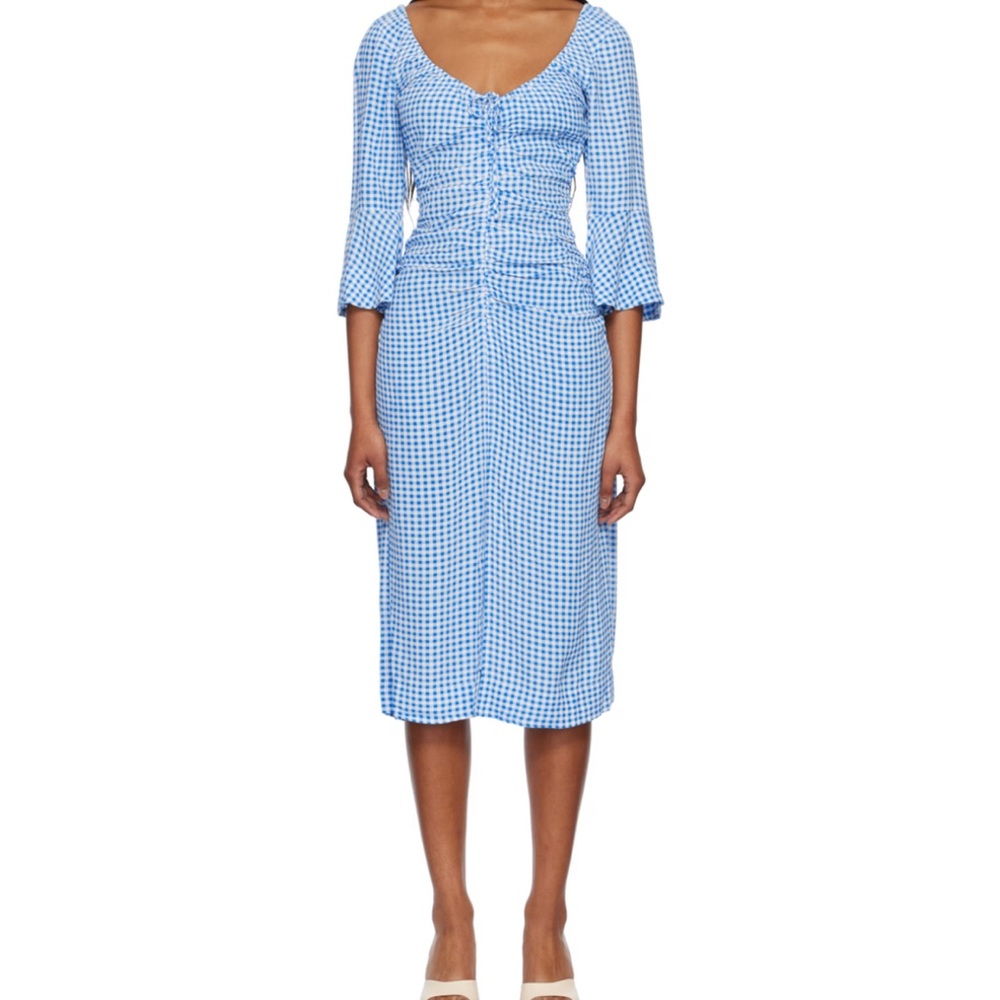 Ganni Blue Gingham Midi Dress
